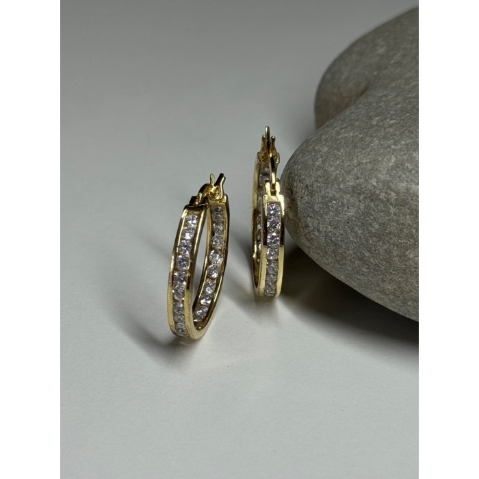 925 Sterling Silver Gold Plated CZ Earrings Length 21.5 Mm