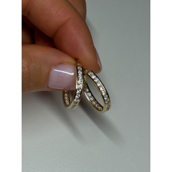 925 Sterling Silver Gold Plated CZ Earrings Length 21.5 Mm