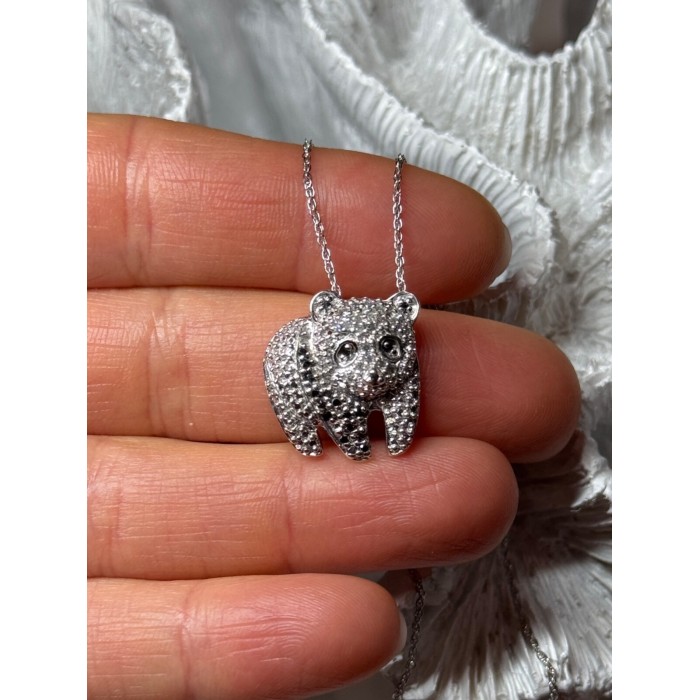 925 Sterling Silver Baby Bear CZ Necklace Length 18 Inch