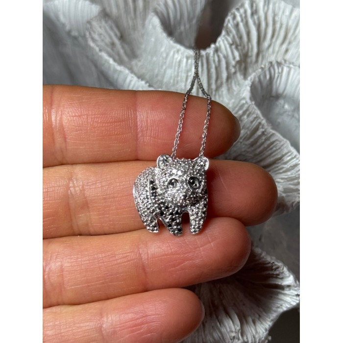 925 Sterling Silver Baby Bear CZ Necklace Length 18 Inch