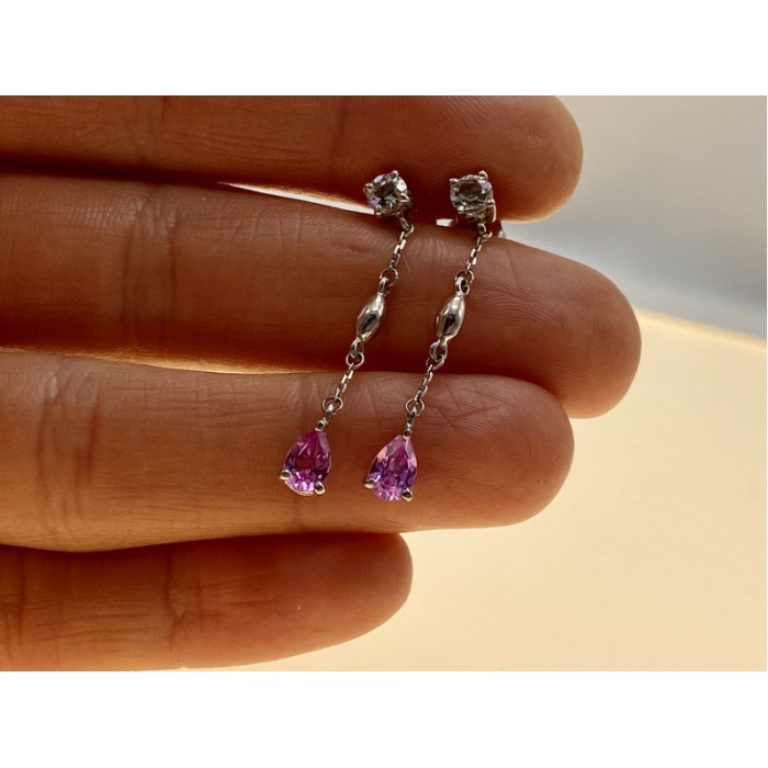 925 Sterling Silver Pink Spinel & CZ Stud Earrings