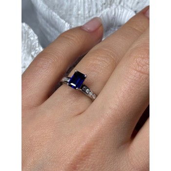 14K WHITE GOLD SAPPHIRE & DIAMONDS RING SIZE 5.5