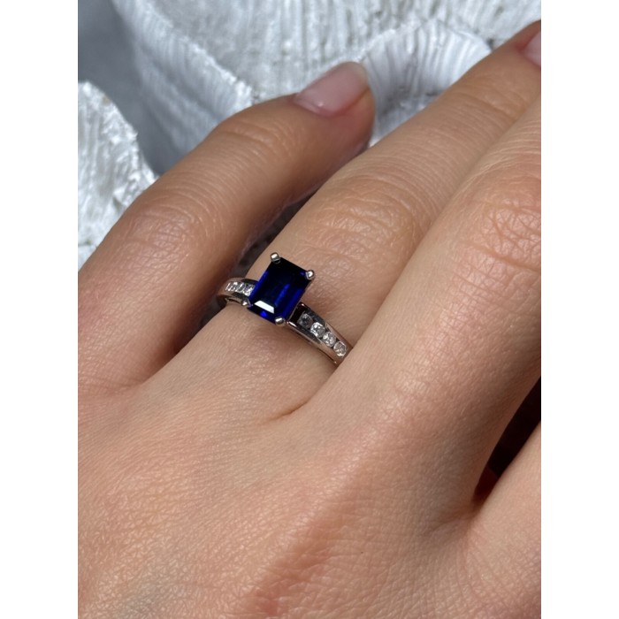 14K WHITE GOLD SAPPHIRE & DIAMONDS RING SIZE 5.5