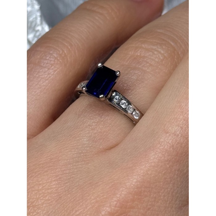 14K WHITE GOLD SAPPHIRE & DIAMONDS RING SIZE 5.5