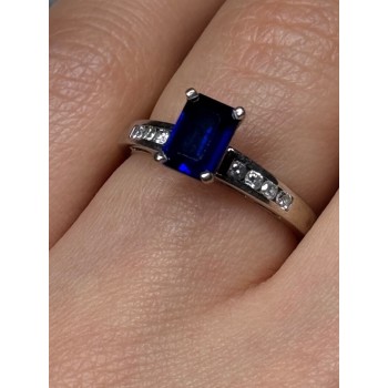 14K WHITE GOLD SAPPHIRE & DIAMONDS RING SIZE 5.5