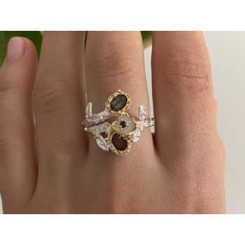 925 Sterling Silver Gold Plated Garnet & Alexandrite Ring Size 8.5