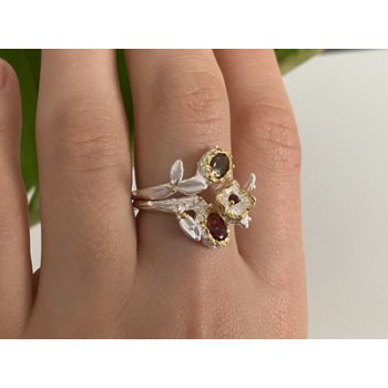 925 Sterling Silver Gold Plated Garnet & Alexandrite Ring Size 8.5