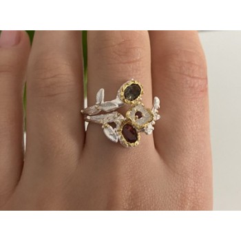 925 Sterling Silver Gold Plated Garnet & Alexandrite Ring Size 8.5
