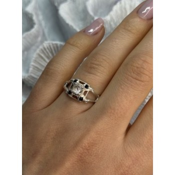 925 Sterling Silver White & Blue Sapphire Ring Size 7