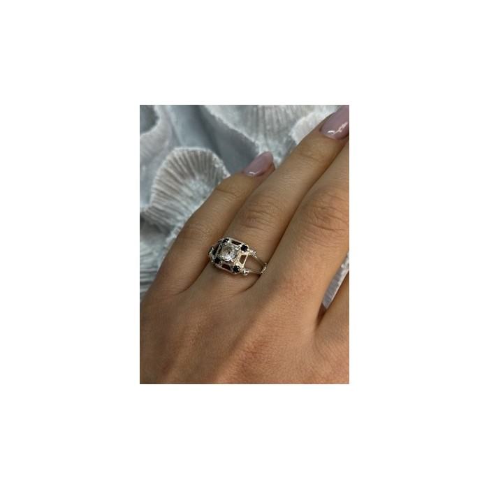 925 Sterling Silver White & Blue Sapphire Ring Size 7