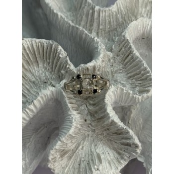 925 Sterling Silver White & Blue Sapphire Ring Size 7