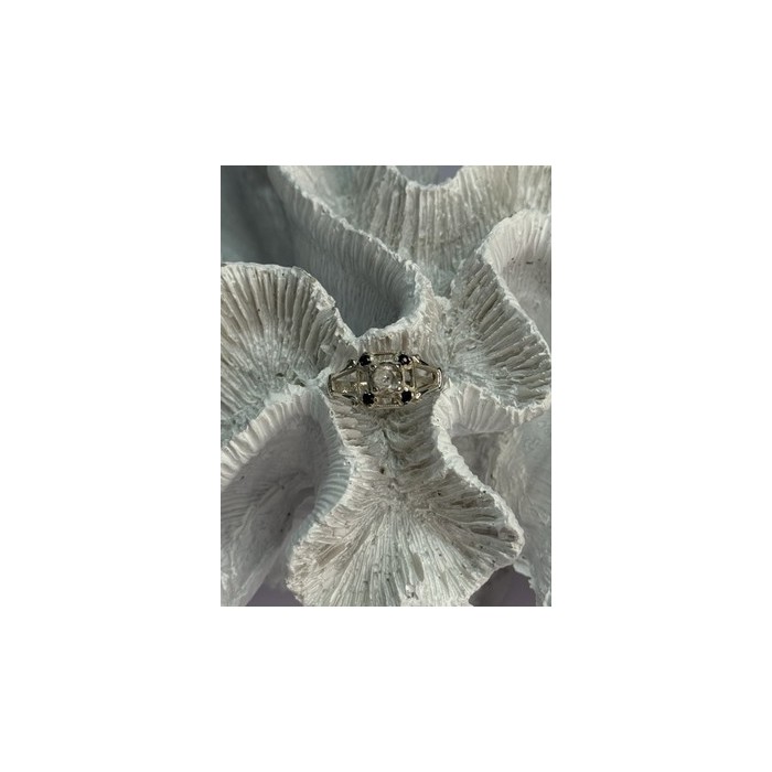 925 Sterling Silver White & Blue Sapphire Ring Size 7