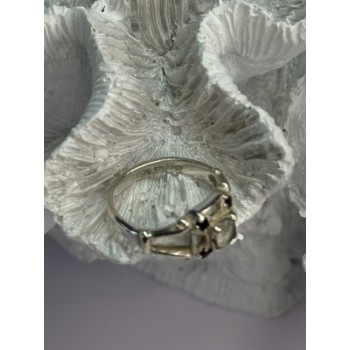 925 Sterling Silver White & Blue Sapphire Ring Size 7