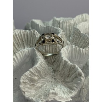 925 Sterling Silver White & Blue Sapphire Ring Size 7