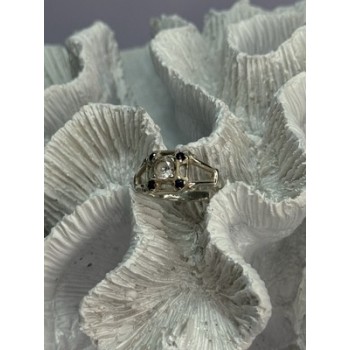 925 Sterling Silver White & Blue Sapphire Ring Size 7