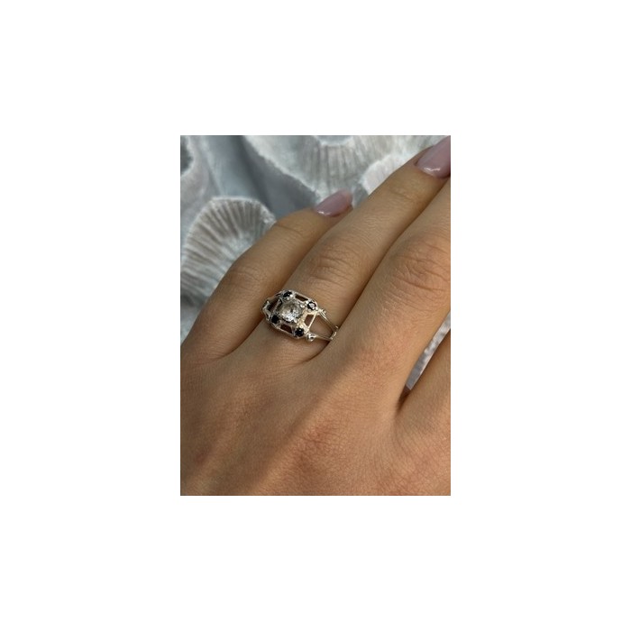 925 Sterling Silver White & Blue Sapphire Ring Size 7