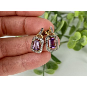 925 Sterling Silver Gold Plated Amethyst Stud Earrings