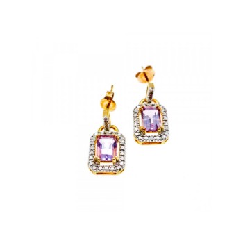 925 Sterling Silver Gold Plated Amethyst Stud Earrings