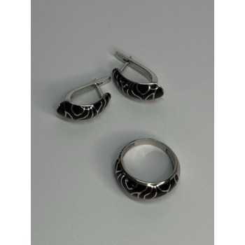 925 Sterling Silver Enamel Ring & Earrings Set Size 9