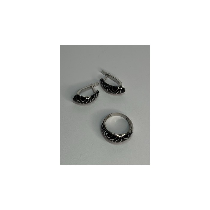 925 Sterling Silver Enamel Ring & Earrings Set Size 9