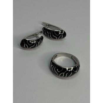 925 Sterling Silver Enamel Ring & Earrings Set Size 9