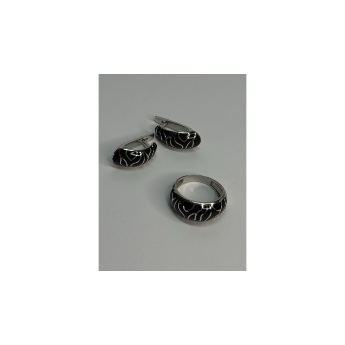 925 Sterling Silver Enamel Ring & Earrings Set Size 9