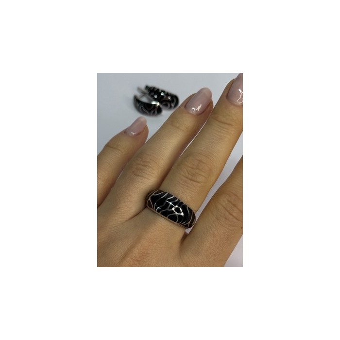 925 Sterling Silver Enamel Ring & Earrings Set Size 9