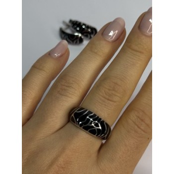 925 Sterling Silver Enamel Ring & Earrings Set Size 9