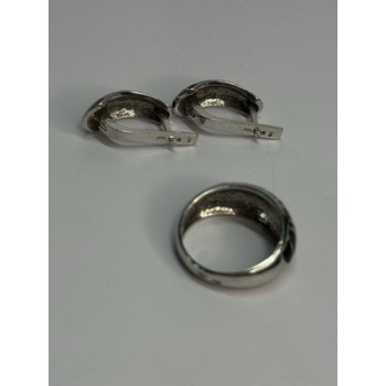 925 Sterling Silver Enamel Ring & Earrings Set Size 9