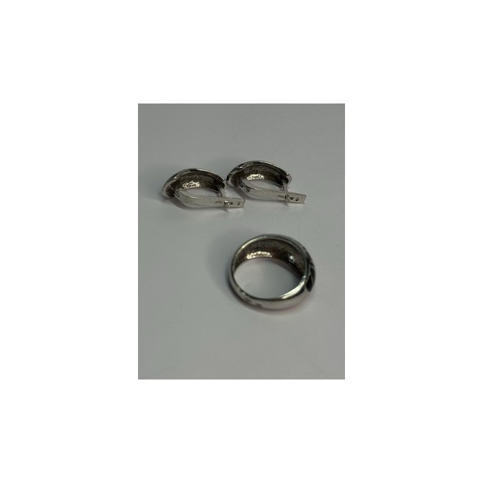 925 Sterling Silver Enamel Ring & Earrings Set Size 9