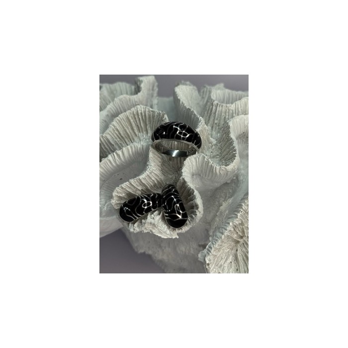 925 Sterling Silver Enamel Ring & Earrings Set Size 9