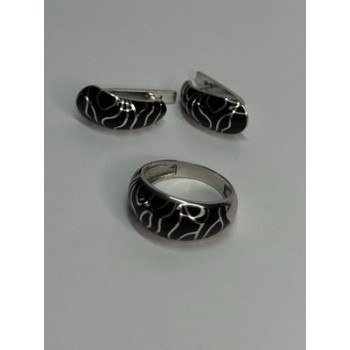925 Sterling Silver Enamel Ring & Earrings Set Size 9