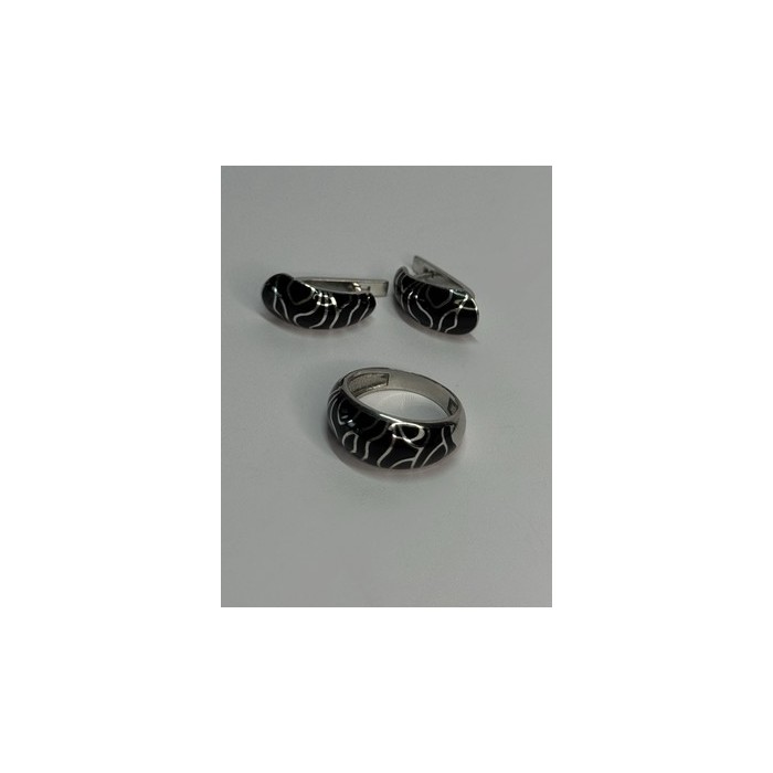 925 Sterling Silver Enamel Ring & Earrings Set Size 9