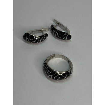 925 Sterling Silver Enamel Ring & Earrings Set Size 9