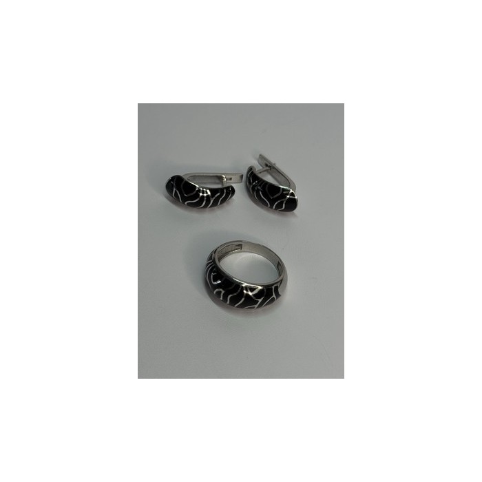 925 Sterling Silver Enamel Ring & Earrings Set Size 9