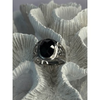 925 Sterling Silver Onyx & Beryl Ring Size 9