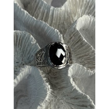 925 Sterling Silver Onyx & Beryl Ring Size 9