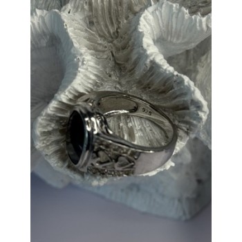 925 Sterling Silver Onyx & Beryl Ring Size 9