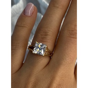 925 Sterling Silver Gold Plated Bge CZ Ring Size 7