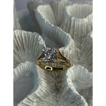 925 Sterling Silver Gold Plated Bge CZ Ring Size 7