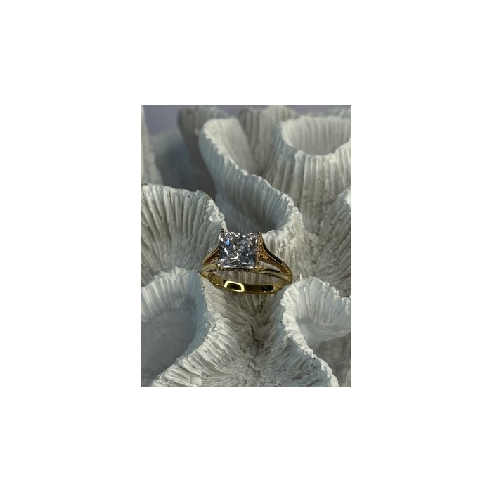 925 Sterling Silver Gold Plated Bge CZ Ring Size 7