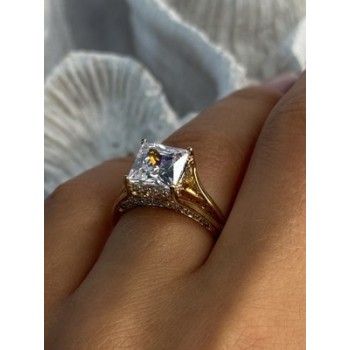925 Sterling Silver Gold Plated Bge CZ Ring Size 7