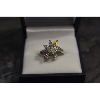 925 Sterling Silver Multicolor CZ Ring Size 9