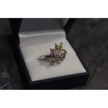 925 Sterling Silver Multicolor CZ Ring Size 9