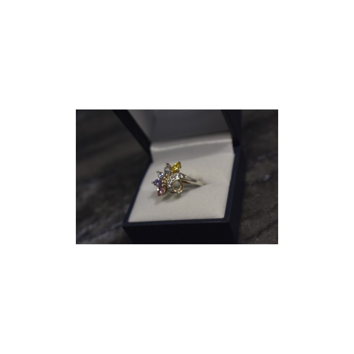 925 Sterling Silver Multicolor CZ Ring Size 9