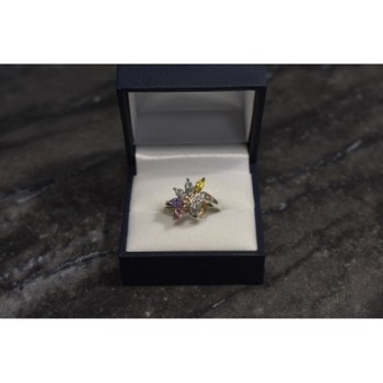 925 Sterling Silver Multicolor CZ Ring Size 9