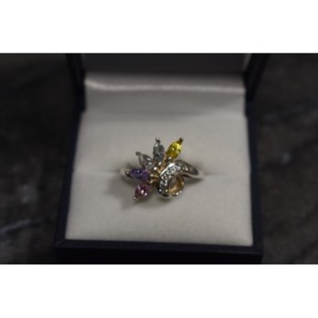 925 Sterling Silver Multicolor CZ Ring Size 9