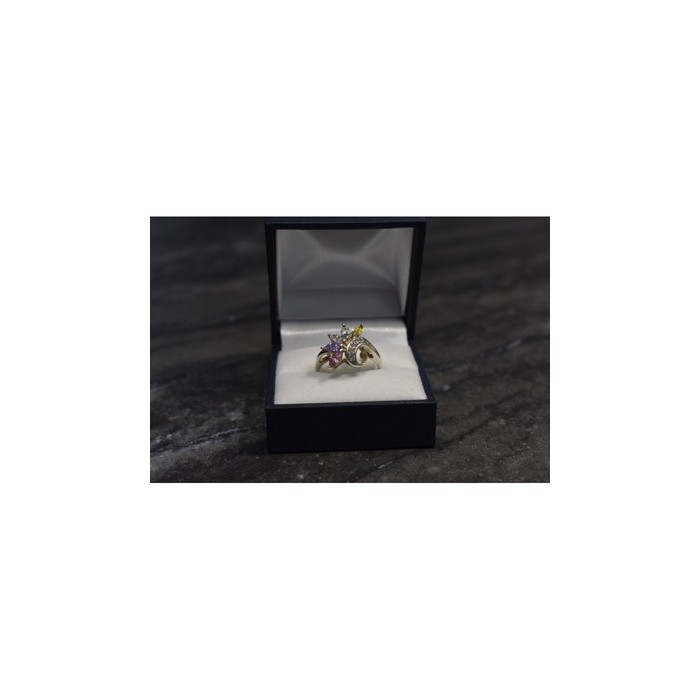 925 Sterling Silver Multicolor CZ Ring Size 9