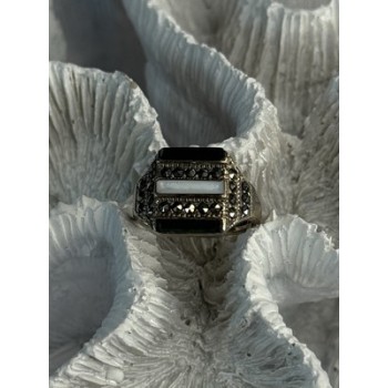 925 Sterling Silver Jade Abalone Marcasite Ring Size 6