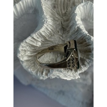 925 Sterling Silver Jade Abalone Marcasite Ring Size 6